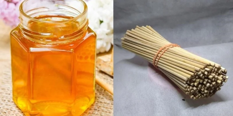 Nhận biết mật ong qua cách chảy trên que tre